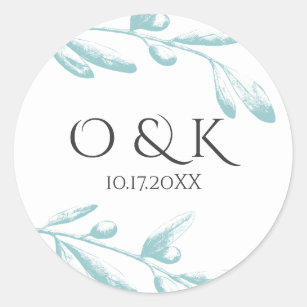Muted Olive Branches Personalised Classic Round Sticker