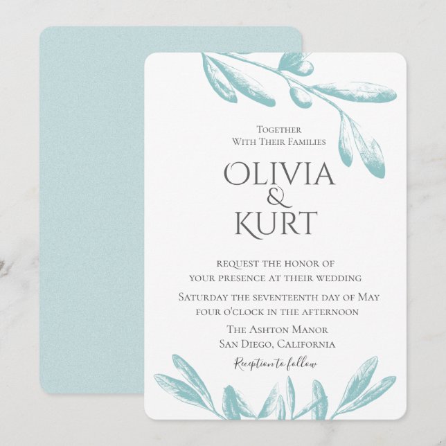 Muted Olive Branches Wedding Invitation (Front/Back)