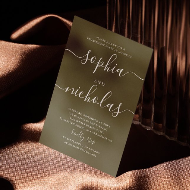 Muted Olive Green Engagement Party. Elegant Script Invitation (Creator Uploaded)