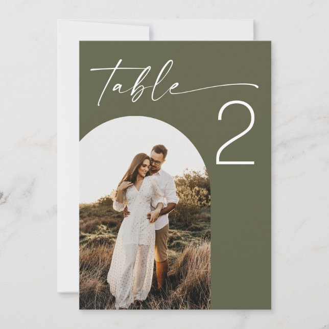 Muted Olive Green Nature Wedding Table Number (Front)
