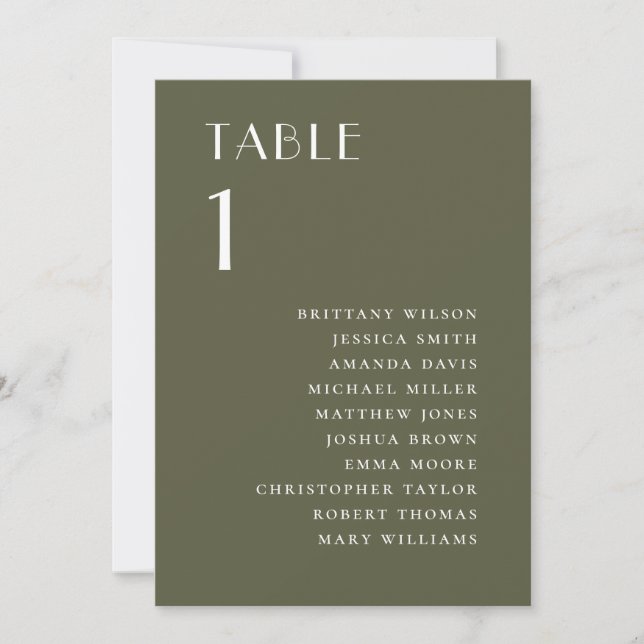 Muted Olive Green Outdoor Wedding Seating Chart Invitation (Front)