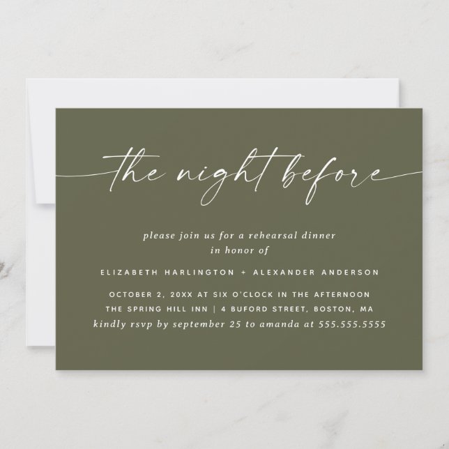 Muted Olive Green Rehearsal Dinner | Earth Tone  Invitation (Front)