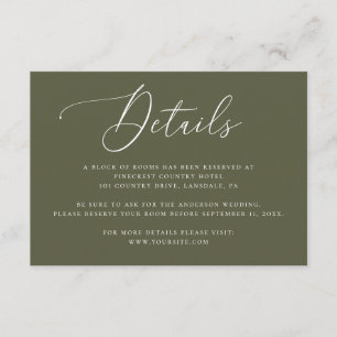 Muted Olive Green Wedding Details Minimalist Enclosure Card