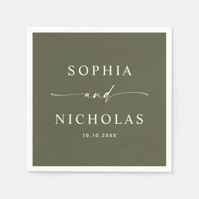 Muted Olive Green Wedding | Minimalist Forest Napkin (Front)