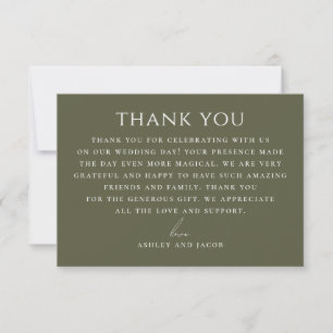 Muted Olive Green Woodland Wedding. Elegant Nature Thank You Card