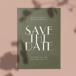 Muted Olive Green Woodland Wedding | Photo & QR Save The Date<br><div class="desc">This modern save the date wedding card features clean minimalist typography paired with a muted olive green background for a calm, natural, and contemporary look. The soft green tone works beautifully for couples inspired by nature, understated elegance, and modern woodland aesthetics. The back of the card includes space for a...</div>
