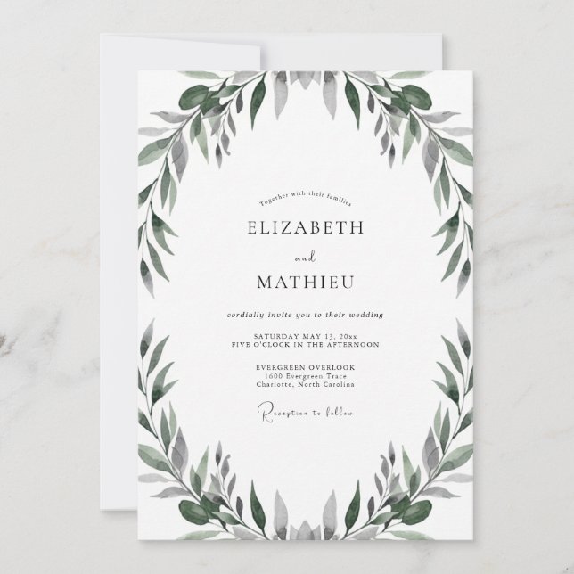 Muted Olive Leaf Wedding Invitation (Front)