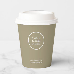 Muted Olive Minimalist Business Logo Corporate Paper Cups