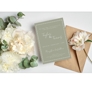 Muted Olive Sage Green and Cream Wedding  Invitation