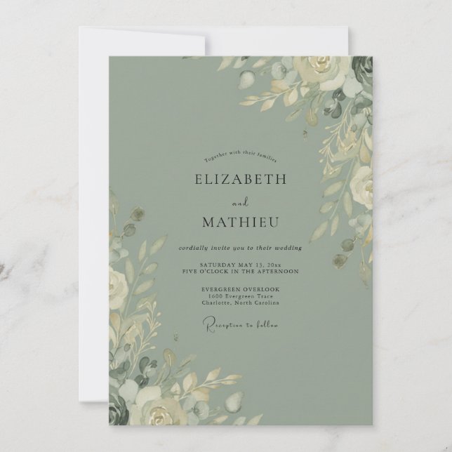 Muted Olive Sprig Eucalyptus Wedding Invitation (Front)