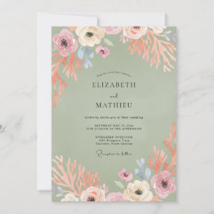 Muted Olive Wildflower Wedding Invitation