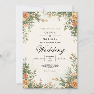 Muted Orange Blossom Botanical Wedding Invitation