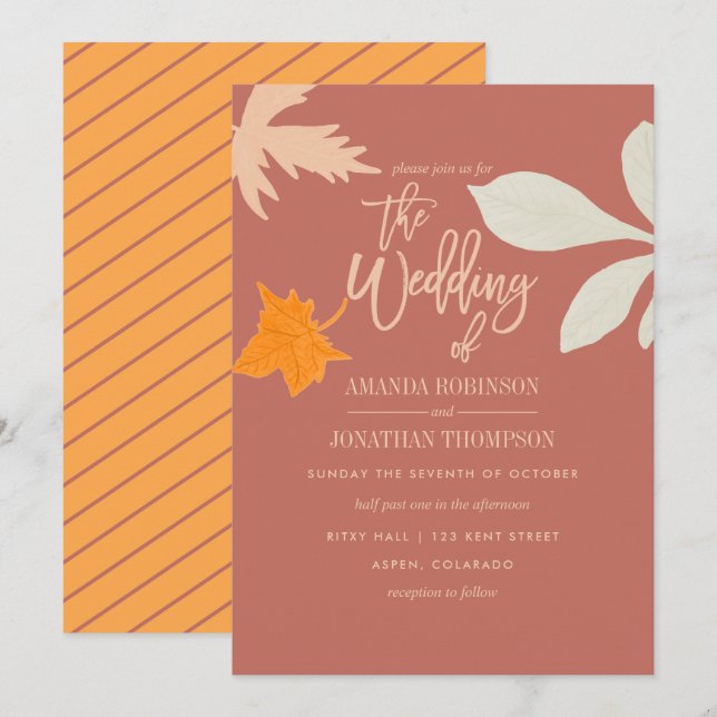 Muted orange Fall Autumn Wedding invitation (Front/Back)