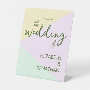 Muted Pastel Geometric Wedding Pedestal Sign