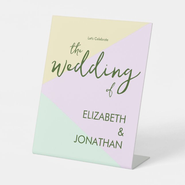 Muted Pastel Geometric Wedding Pedestal Sign (Front)