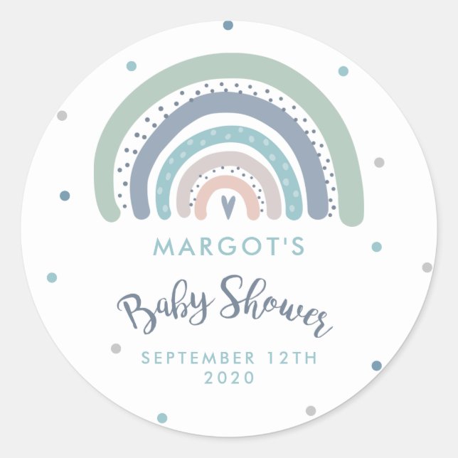 Muted Pastel Rainbow Baby Shower Classic Round Sticker (Front)