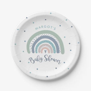 Muted Pastel Rainbow Baby Shower Paper Plate