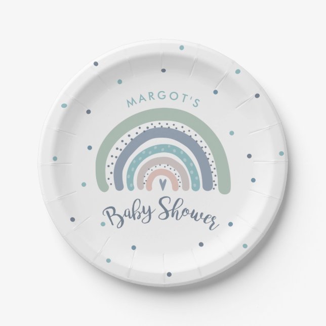 Muted Pastel Rainbow Baby Shower Paper Plate (Front)