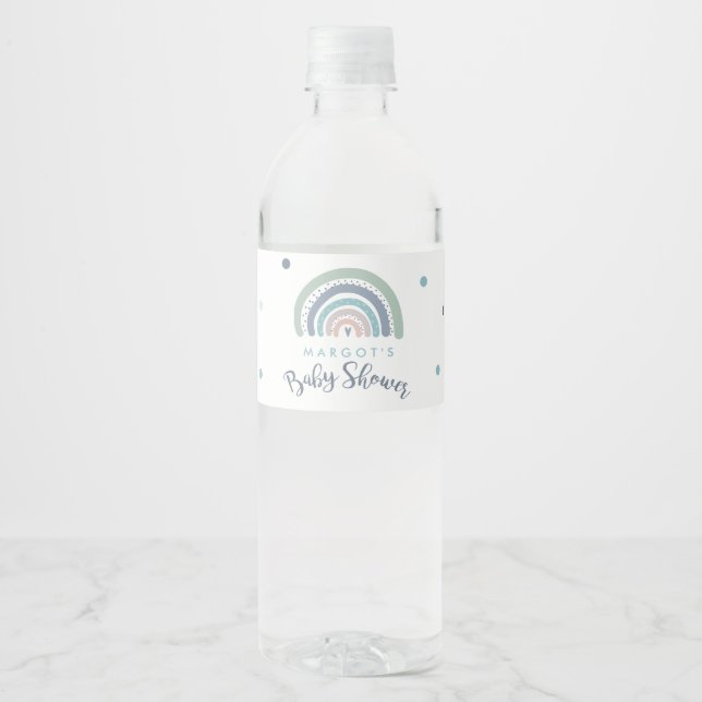 Muted Pastel Rainbow Baby Shower Water Bottle Label (Front)