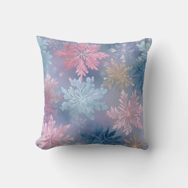 Muted Pastel Snowflake Leaf Throw Pillow (Front)