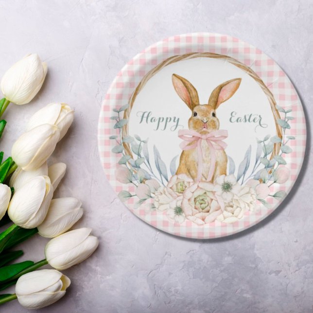 Muted Pastel Watercolor Floral Wreath Easter Paper Plate (Creator Uploaded)