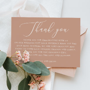 Muted Peach Beige Wedding   Minimalist Calligraphy Thank You Card