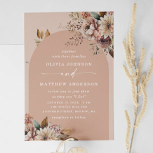Muted Peach Blush Arch Wedding   Floral QR Details Invitation