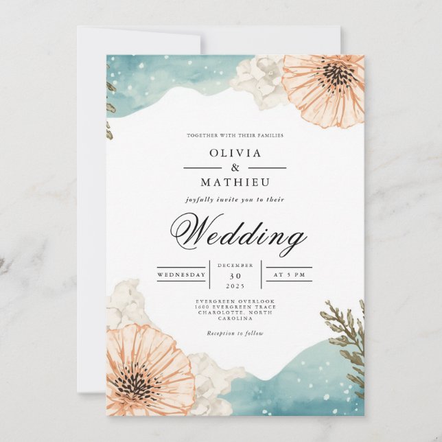 Muted Peach Botanical Flourish Wedding Invitation (Front)