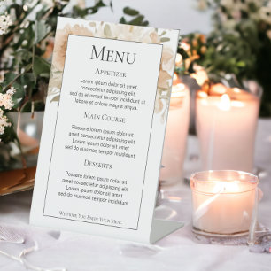 Muted Peach Flowers Personalised Wedding Menu Pedestal Sign