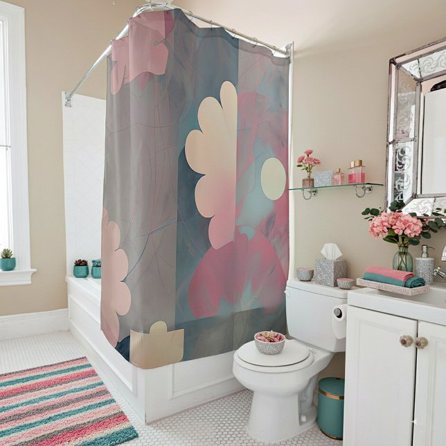 Muted pink abstract daisies shower curtain (Creator Uploaded)