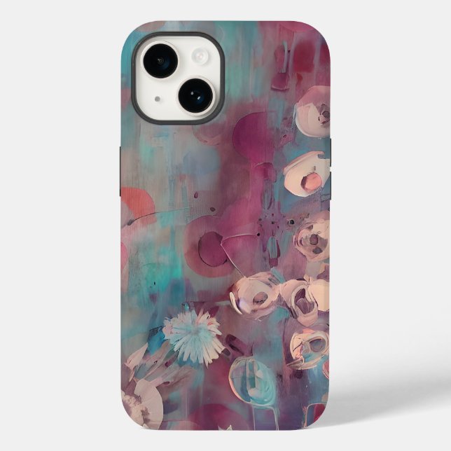 Muted pink and blue abstract flowers Case-Mate iPhone case (Back)