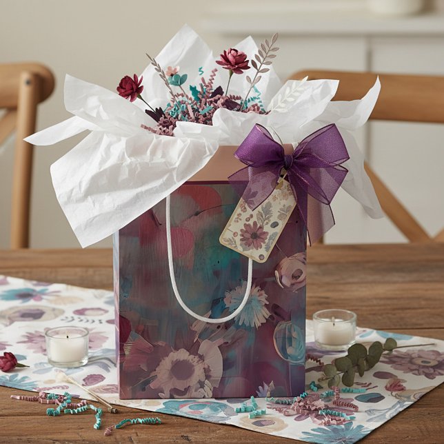 Muted pink and blue abstract flowers medium gift b bag (Creator Uploaded)