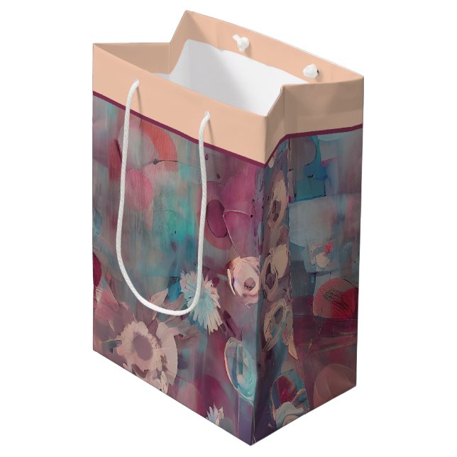 Muted pink and blue abstract flowers medium gift b medium gift bag (Front Angled)