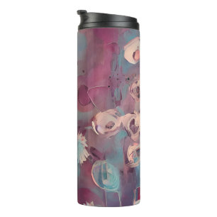 Muted pink and blue abstract flowers  thermal tumbler