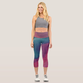 Muted Pink and Blue Abstract Waves Capri Leggings