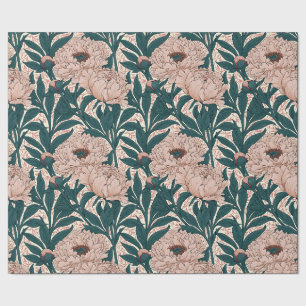 Muted pink and green peonies pattern wrapping paper