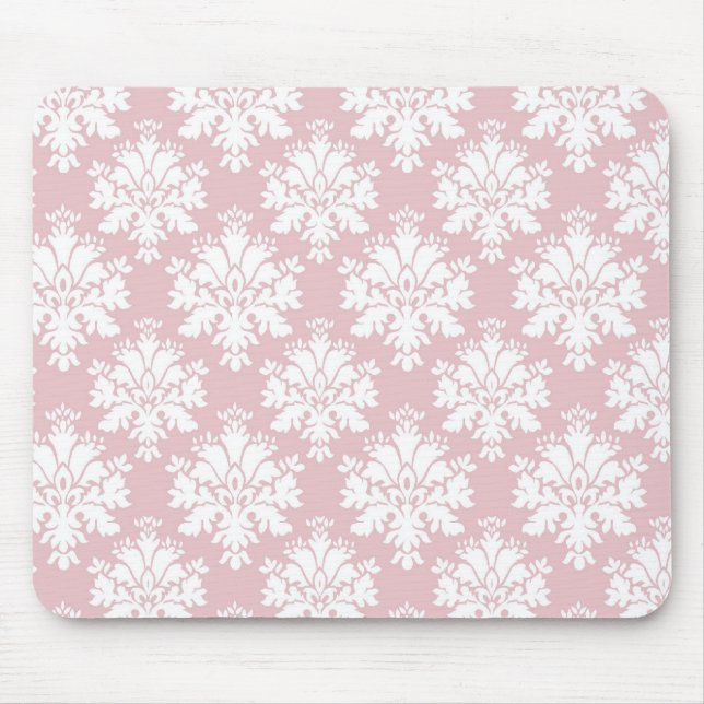 muted pink and white cream damask pattern mouse mat (Front)