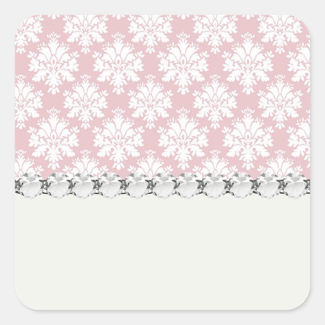 muted pink and white cream damask pattern square sticker (Front)