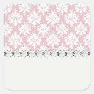 muted pink and white cream damask pattern square sticker