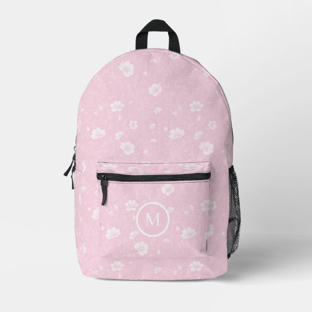 Muted Pink And White Wildflower Pattern  Printed Backpack (Front)