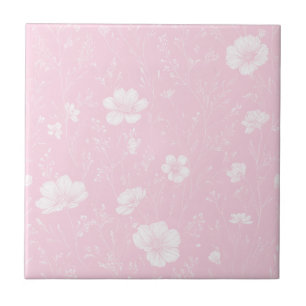 Muted Pink And White Wildflower Pattern Tile