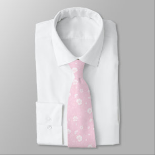 Muted Pink And White Wildflower Patterned Tie