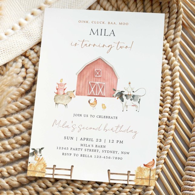 Muted Pink Barn Girl 2nd Birthday Party Invitation (Creator Uploaded)