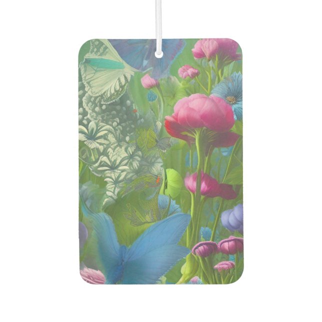 Muted pink, blue and White floral  Car Air Freshener (Front)