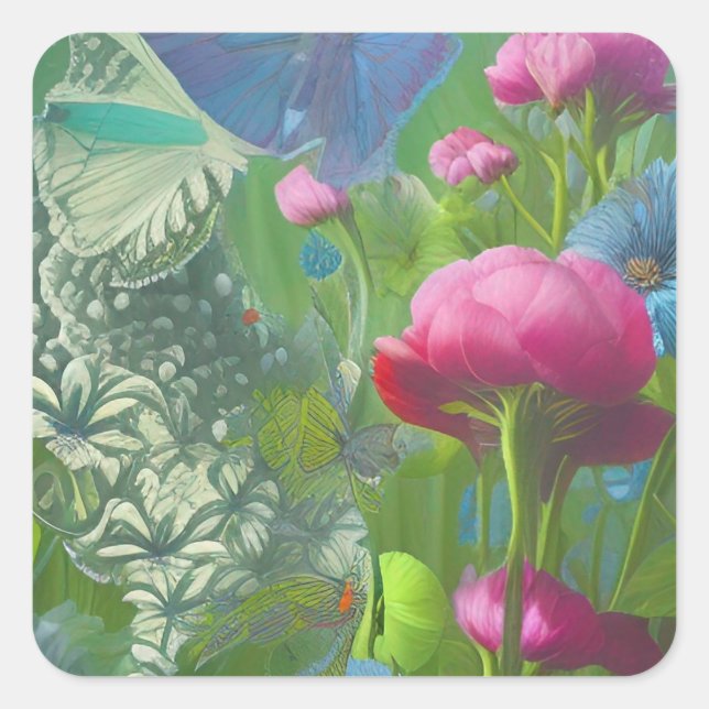 Muted pink, blue and White floral  Square Sticker (Front)