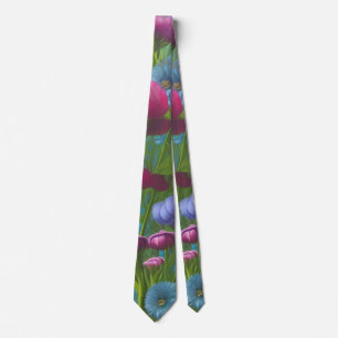 Muted pink, blue and White floral   Tie