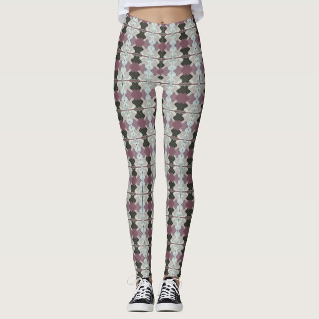 Muted Pink Blue Beige Pattern Leggings (Front)