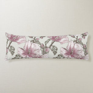 Muted Pink Hibiscus Flowers Pattern Body Cushion