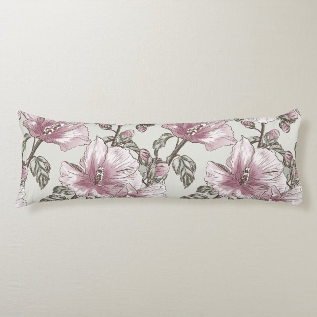 Muted Pink Hibiscus Flowers Pattern Body Cushion (Front)