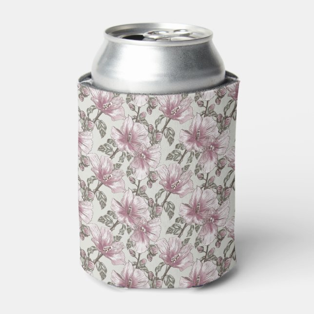 Muted Pink Hibiscus Flowers Pattern Can Cooler (Can Front)